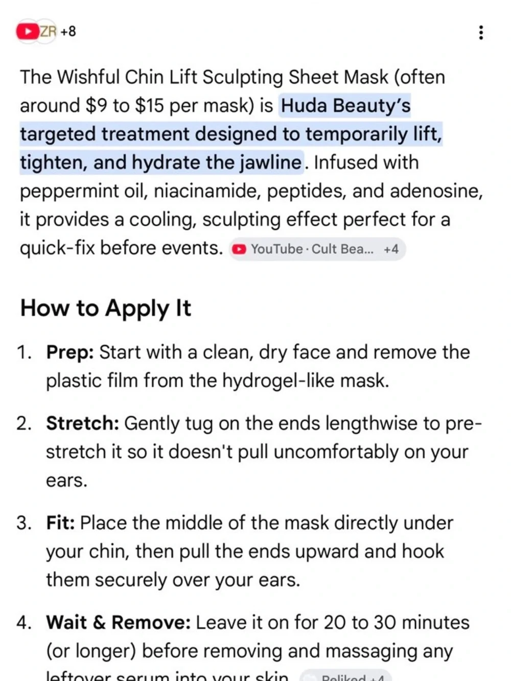 WISHFUL Chin Lift Masks and samples